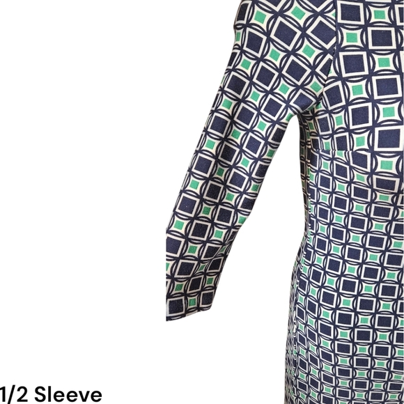 TALBOTS Women's Petite Blue & Green Geometric 1/2 Sleeve Mini Sheath Dress NWOT - Picture 4 of 14